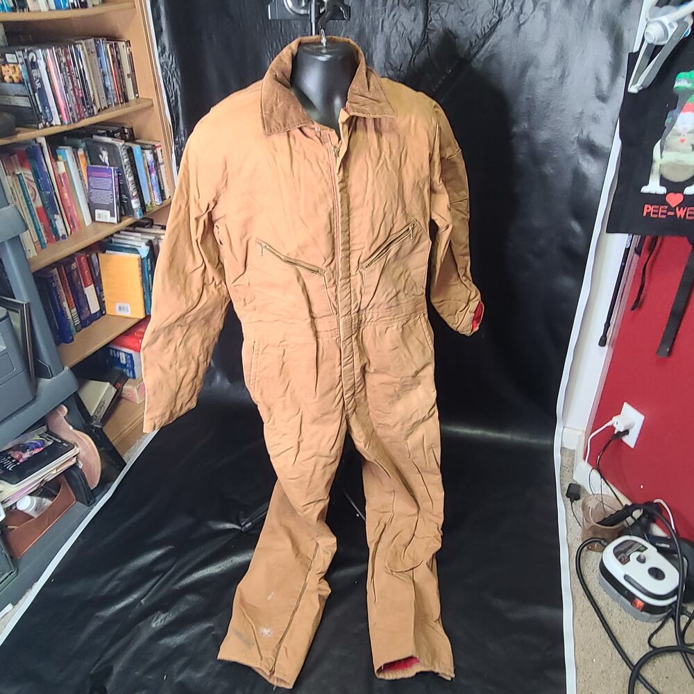 Vintage Zero zone tan snow cold weather hunting coveralls flies large regular